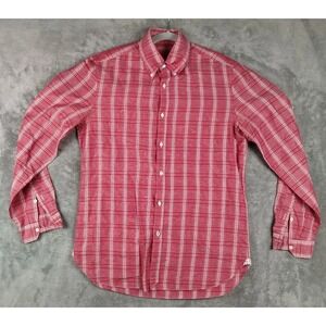 ISAIA Napoli Red Plaid Cotton‎ Linen Button Up Dress Shirt Mens 15.5 / 39 EC